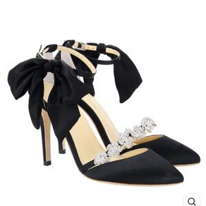 Bella Belle OLIVIA BLACK Versatile 4 in 1 Ankle Strap Black Crystal Heels 7.5